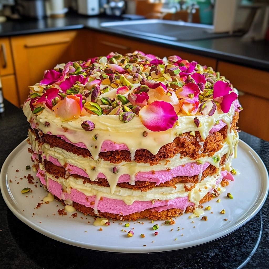 Steinbock Pistazie Rose Kuchen