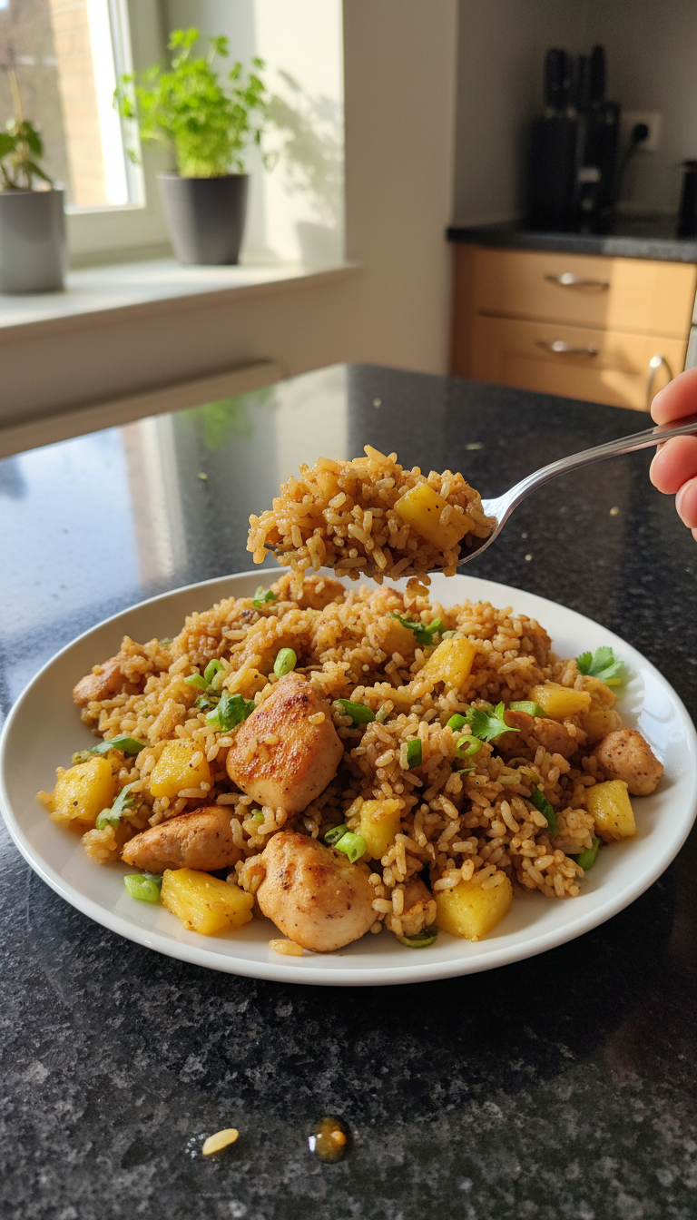 Gebratener Ananas Hähnchen Reis