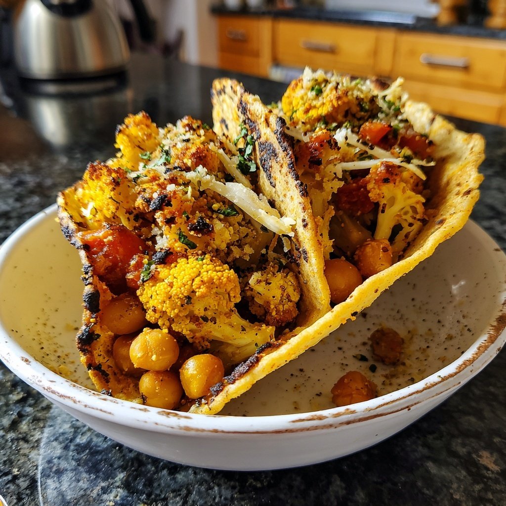 Geröstete Blumenkohl-Kichererbsen-Tacos