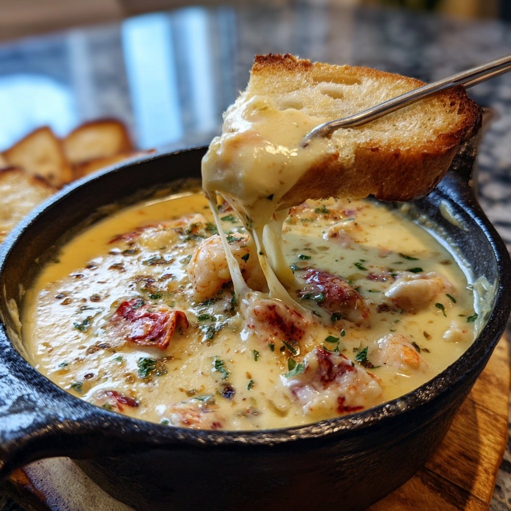 Hummer und Weißer Cheddar Fondue