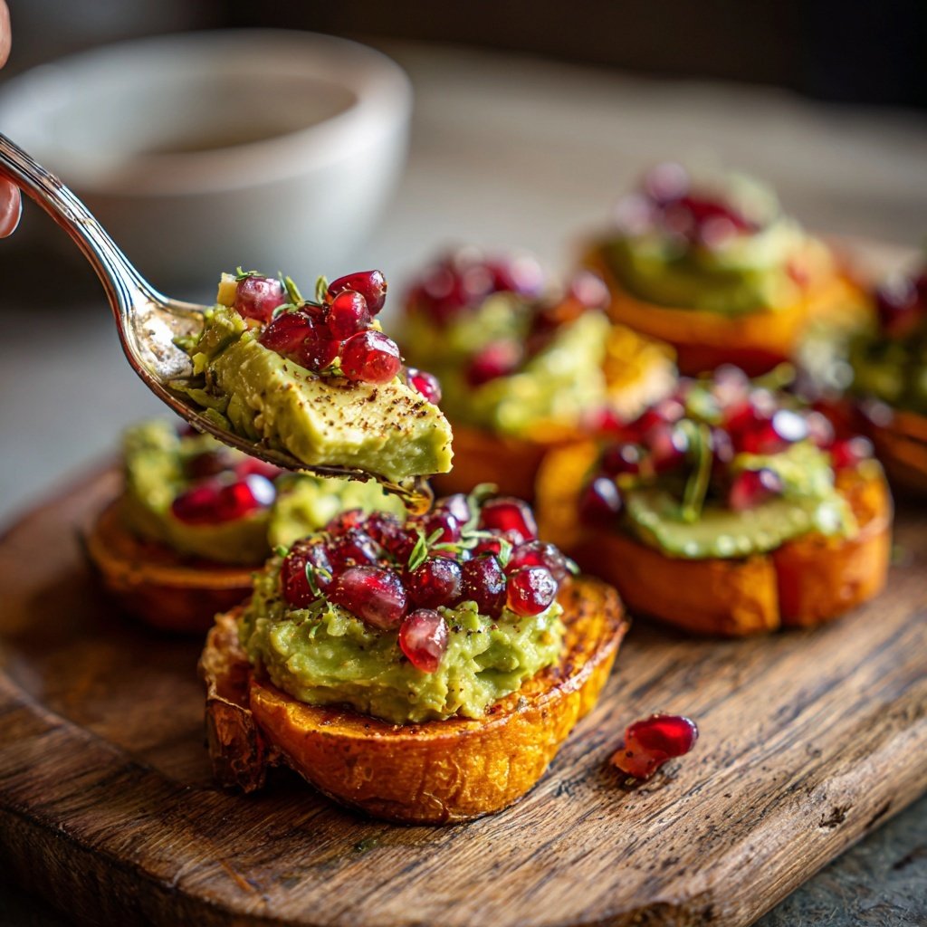 Süßkartoffel Granatapfel Avocado Bowl