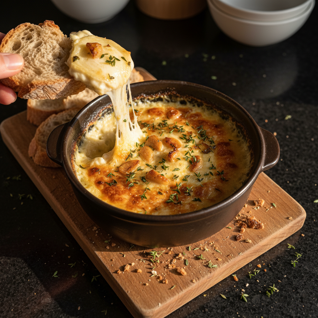Geröstetes Knoblauch Ziegenkäse Fondue