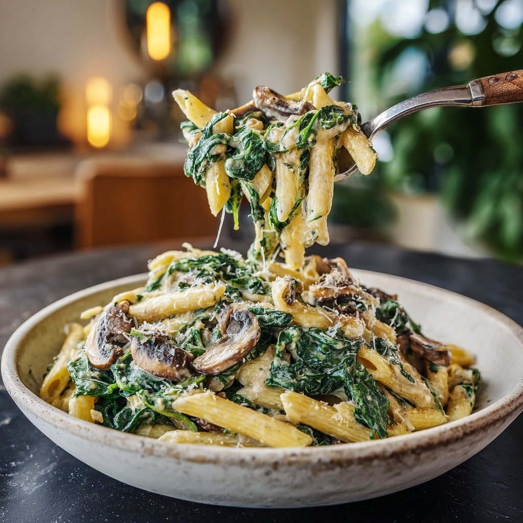 Spinat Pilz Sahne Pasta