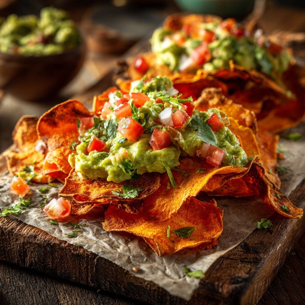 Süßkartoffel Nachos mit Guacamole