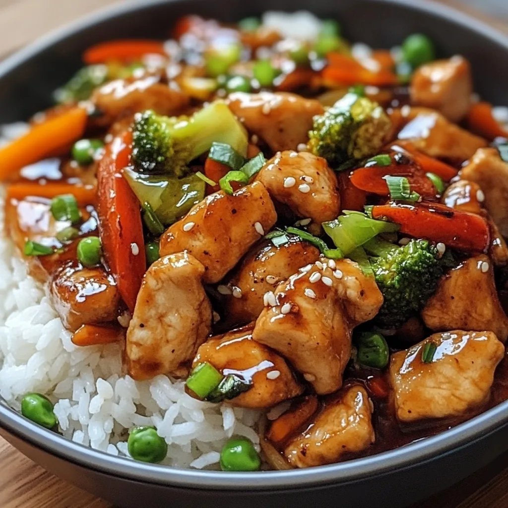 Chinesische Hähnchenpfanne mit Reis