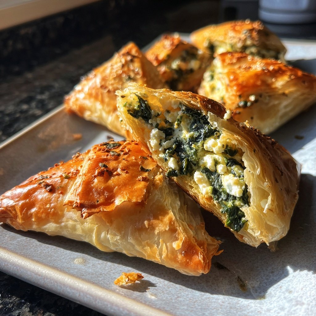 Gebackene Spinat Feta Blätterteigtaschen