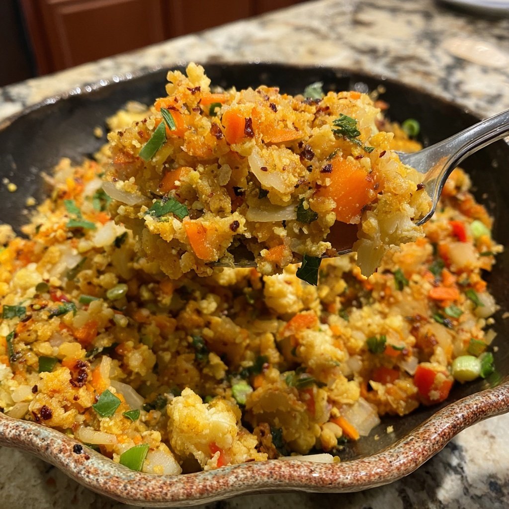 Herzhafter Blumenkohl Reis Wok