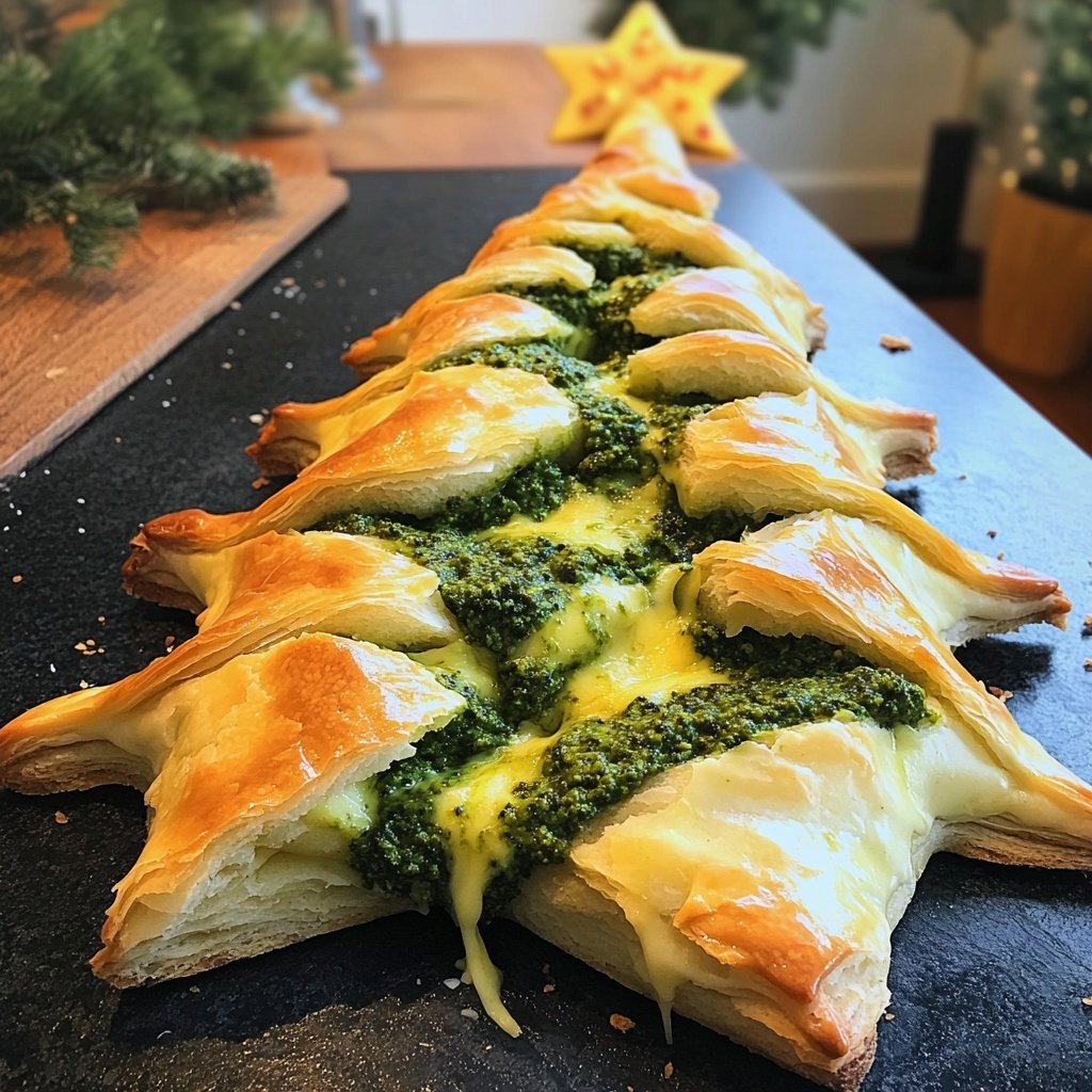 Blätterteig-Tannenbäume mit Pesto und Käse