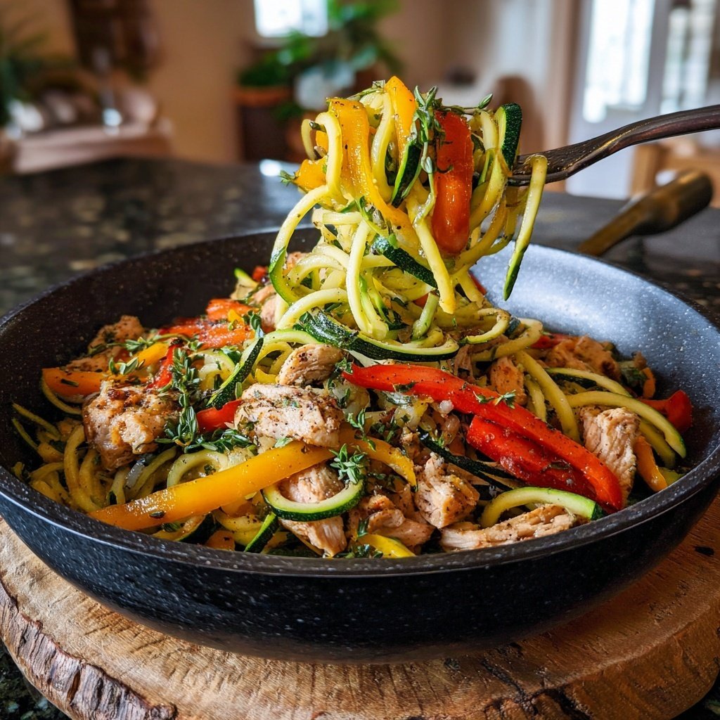 Truthahn Zucchini Nudel Pfanne