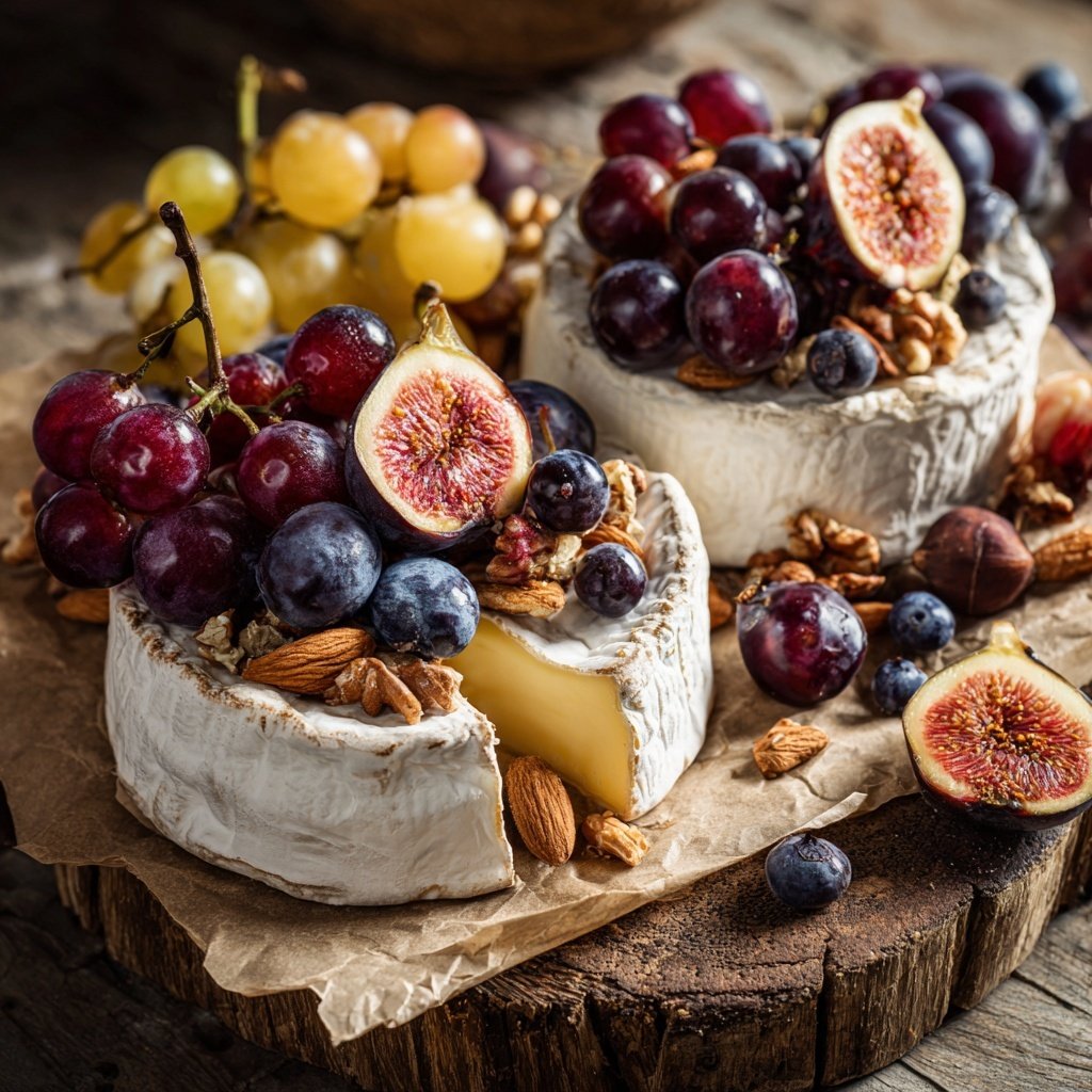 Käseplatte mit Früchten und Nüssen