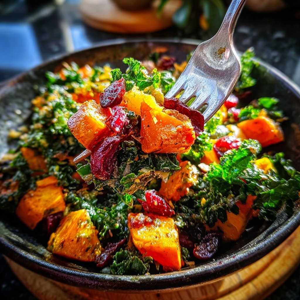 Grünkohl Süßkartoffel Salad mit Cranberries