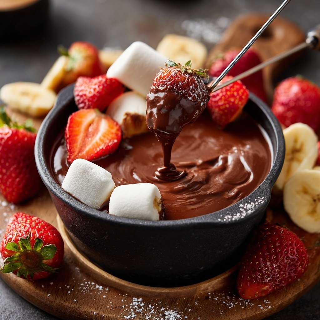 Schokoladenfondue mit frischen Früchten