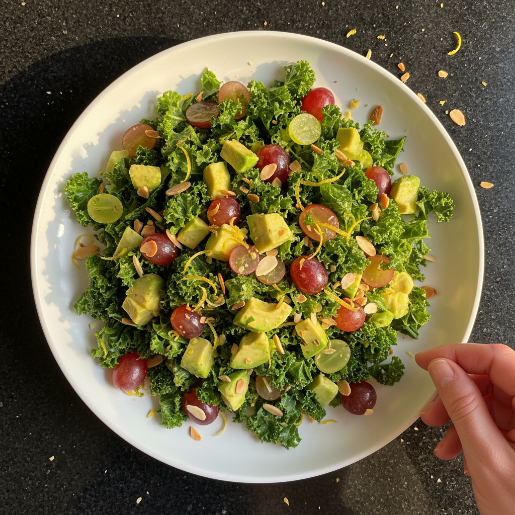 Veganer Grünkohl Trauben Salat