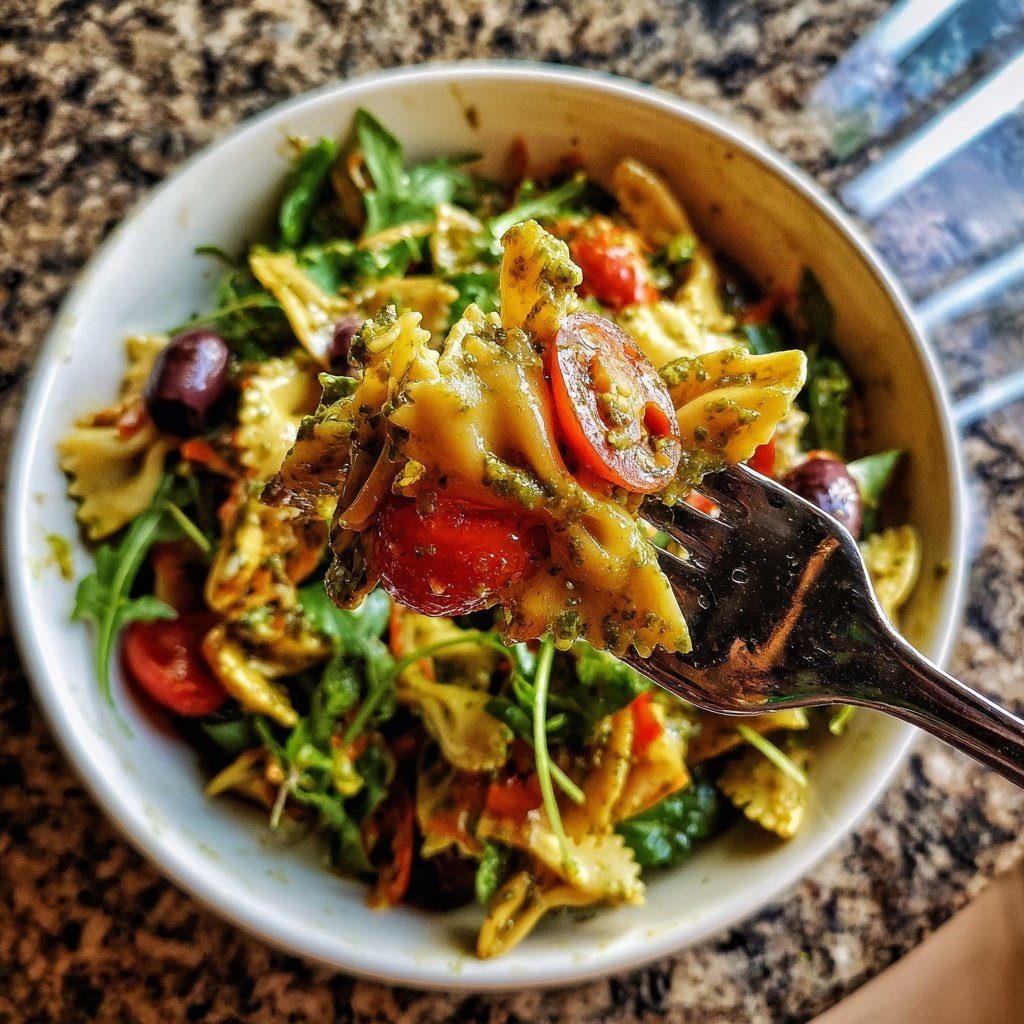 Silvester Nudelsalat mit Pesto Dressing